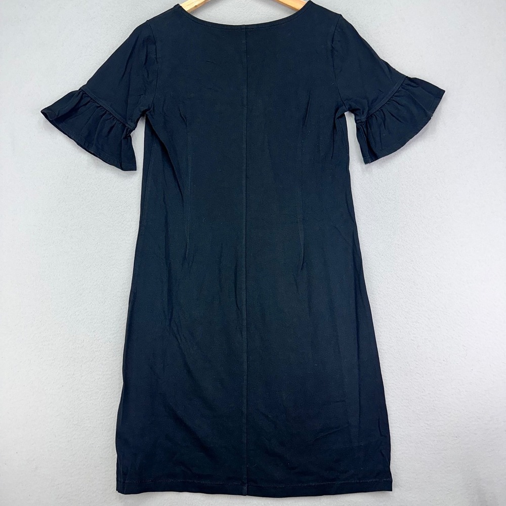 J.CREW T-Shirt Dress Womens XS Black Ruffle Sleeve Minimalist Career Preppy - Picture 2 of 8
